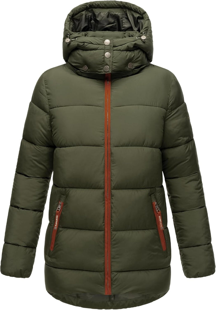 Navahoo Damen Kurze Winterjacke Steppjacke warm mit Abnehmbarer Kapuze aus recycelten Materialien Wa