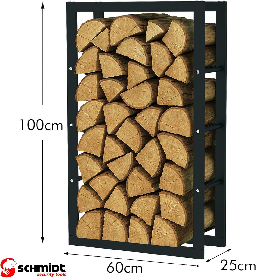 SCHMIDT security tools Kaminholzregal 60x25x100cm Stahl Schwarz Brennholzregal Holzstapelhilfe Holzu