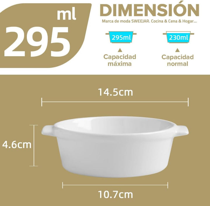 Sweejar Home Lot de 6 ramequins ronds en céramique à double poignée pour la cuisson, 283,5 g pour pu