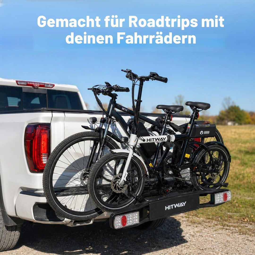 HITWAY Fahrradträger für 2 E-Bikes, 60 kg Tragfähigkeit, klappbare Pedalstützen, LED-Rückleuchten, v