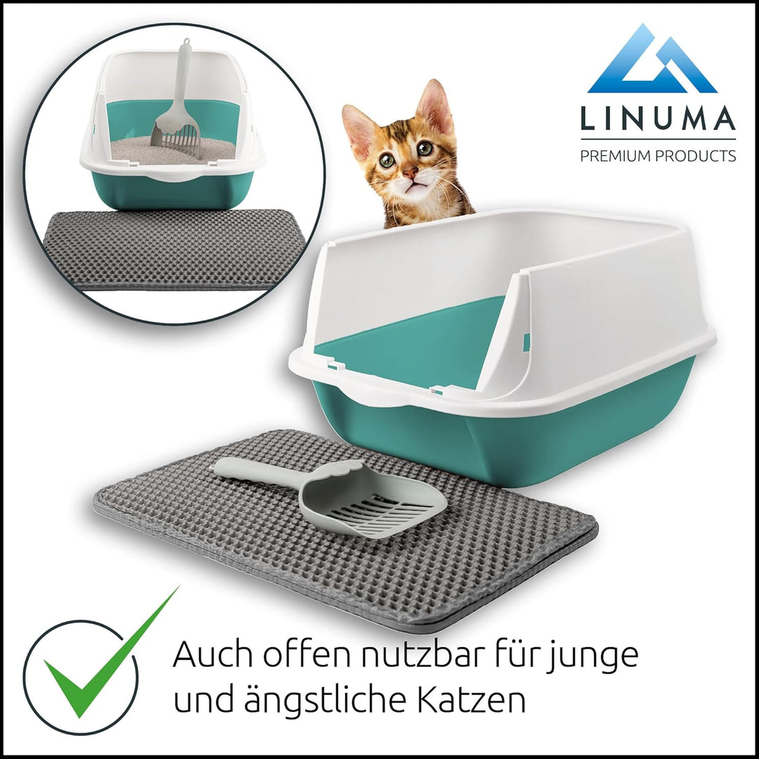 LINUMA® Katzenklo mit Deckel abnehmbar - Katzen Klo mit Katzenstreumatte, Streuschaufel & Aktivkohle