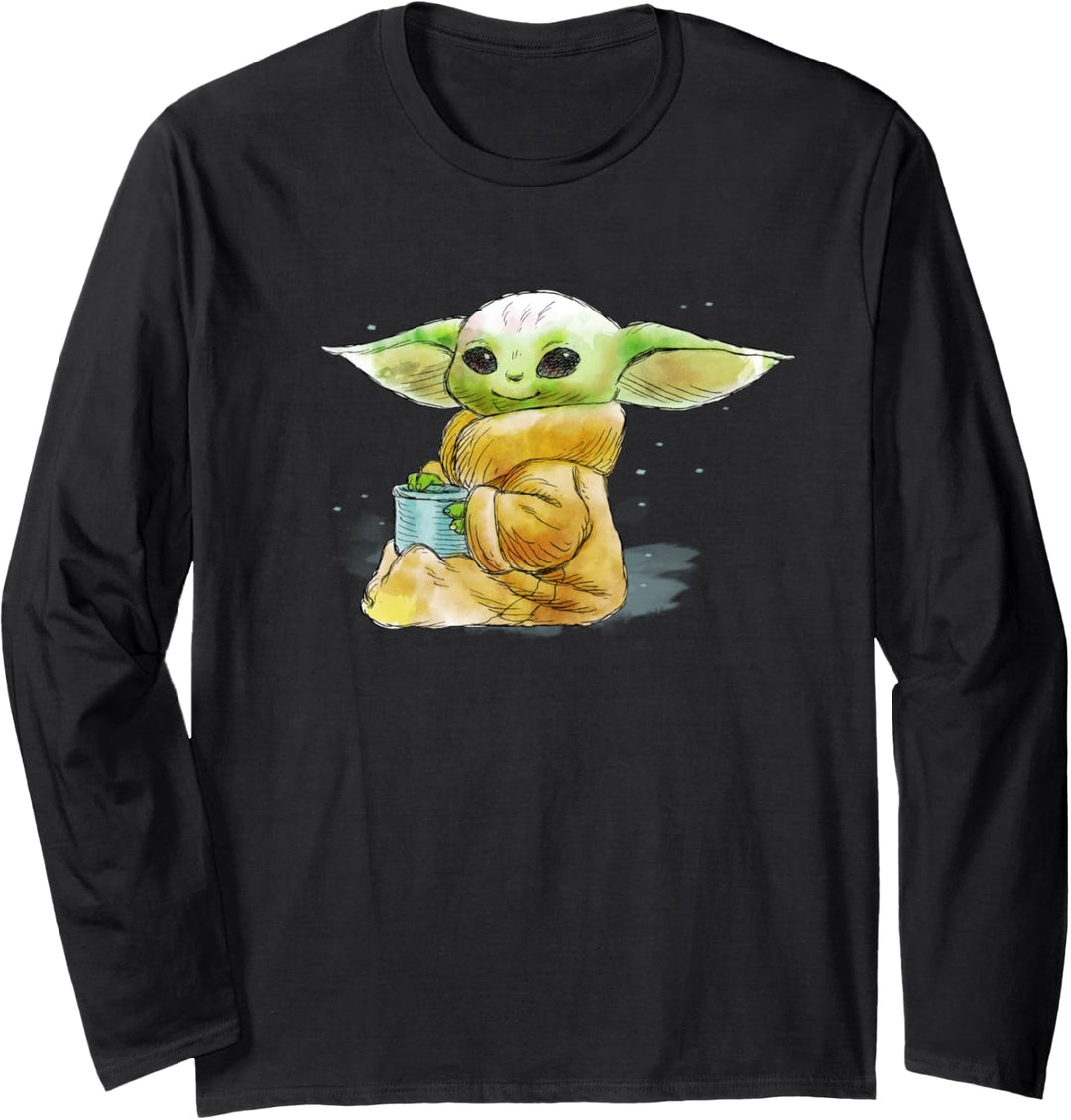 Star Wars The Mandalorian The Child Drink Soup Illustration Langarmshirt