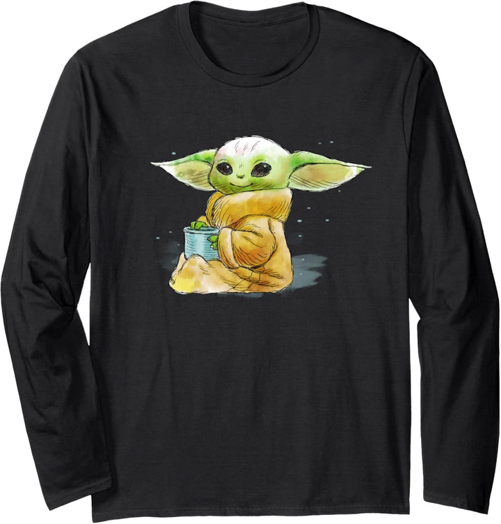 Star Wars The Mandalorian The Child Drink Soup Illustration Langarmshirt