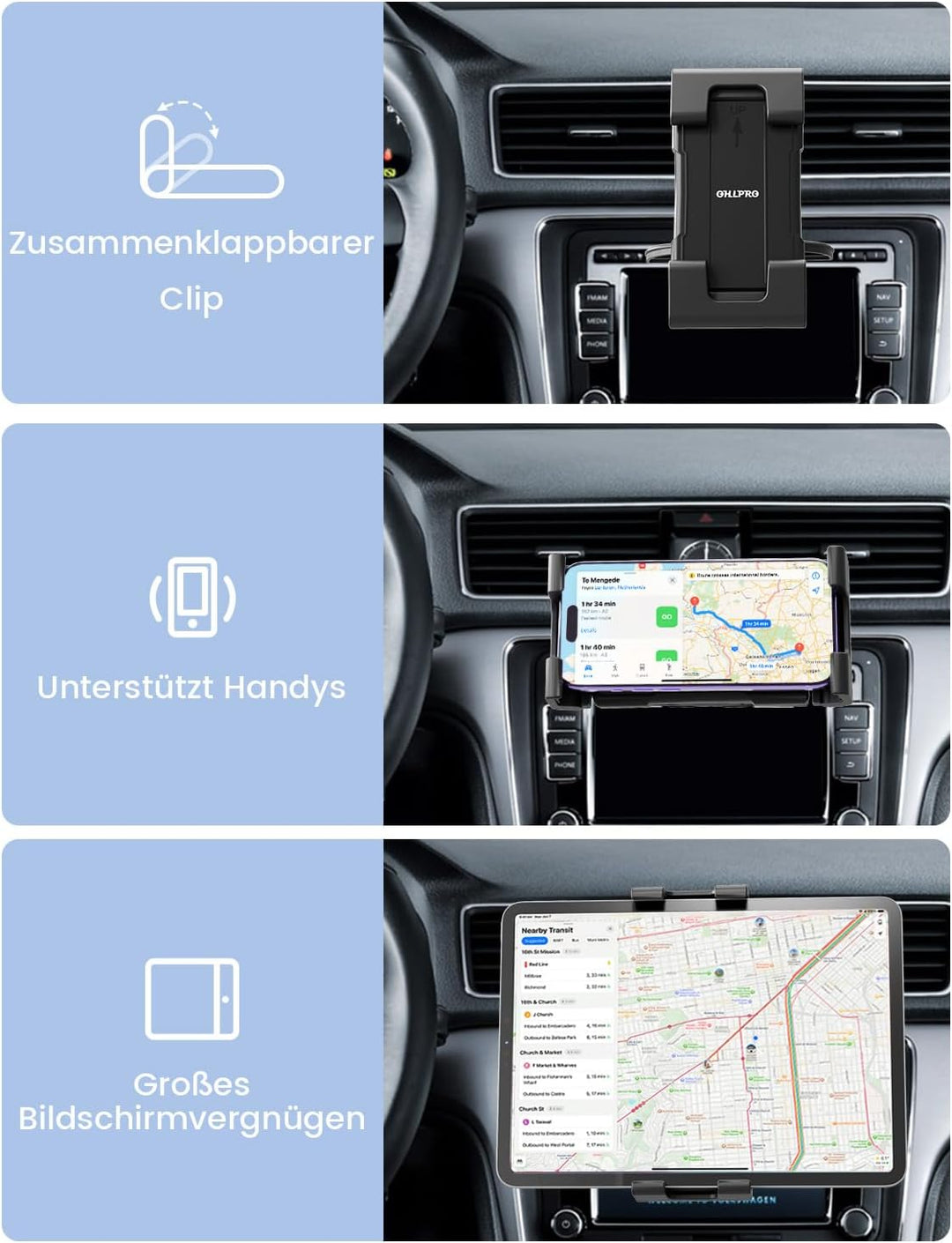 OHLPRO Tablet Halterung Auto CD Schlitz, 360° Drehbar iPad Autohalterung Tablethalterungen vorne CD