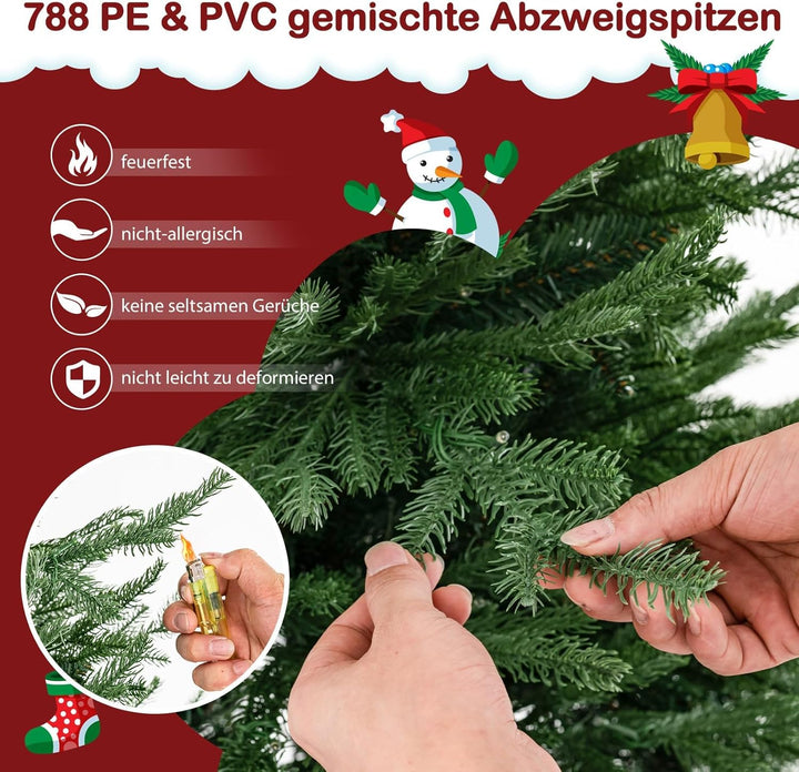 COSTWAY 180 cm Künstlicher Weihnachtsbaum beleuchtet, aufklappbarer Christbaum mit 8 Lichtmodi, 280