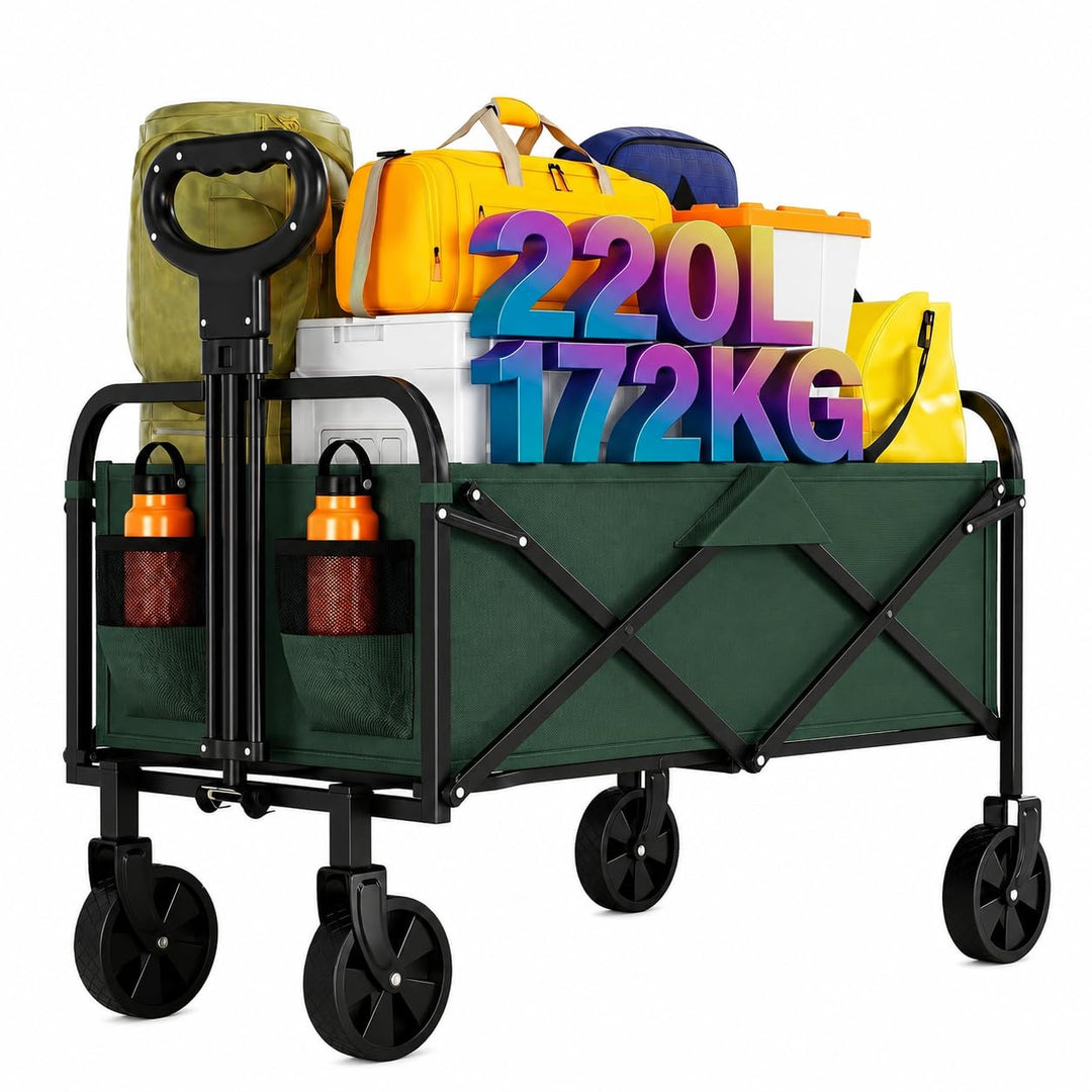 Garvee Bollerwagen Faltbar 220 L, Handwagen bis 172 kg, 600D Oxford + Stahlrahmen, 5-Zoll All-Terrai