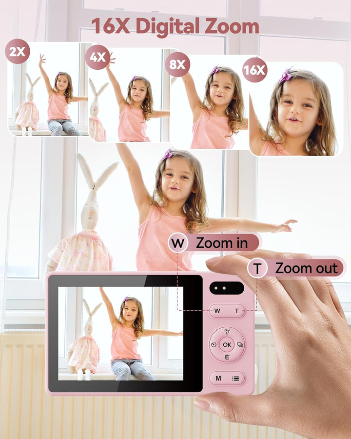 64GB Digitalkamera Kinder Fotokamera: 48MP Anti-Shake Kinderkamera Foto Vlogging Fotoapparat 16X Dig