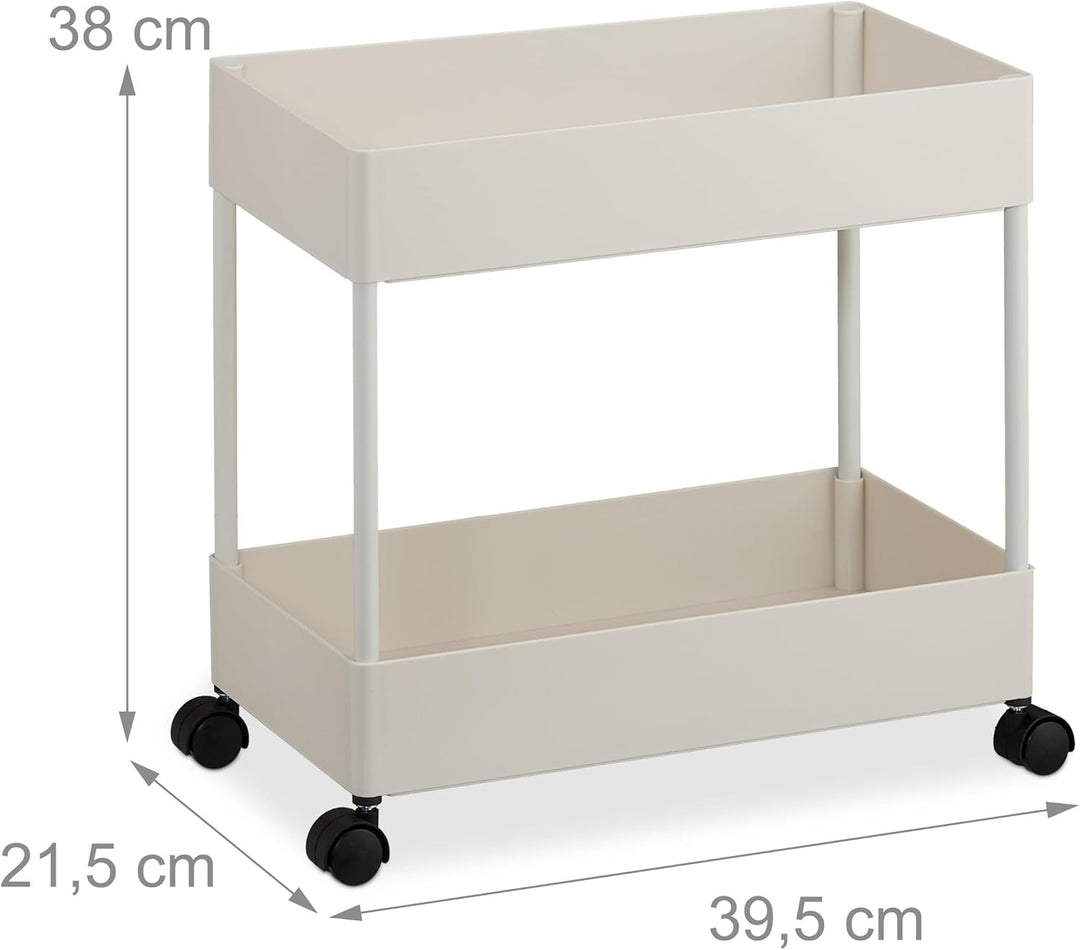 Relaxdays Rollwagen, 2 Etagen, Servierwagen, Küchenwagen, Bad & Büro, Rollregal, HBT: 38x39,5x21,5 c