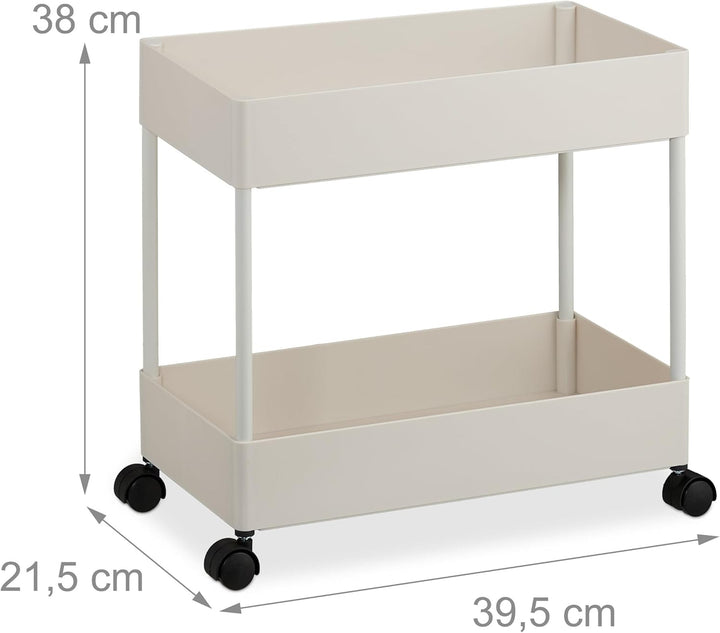 Relaxdays Rollwagen, 2 Etagen, Servierwagen, Küchenwagen, Bad & Büro, Rollregal, HBT: 38x39,5x21,5 c