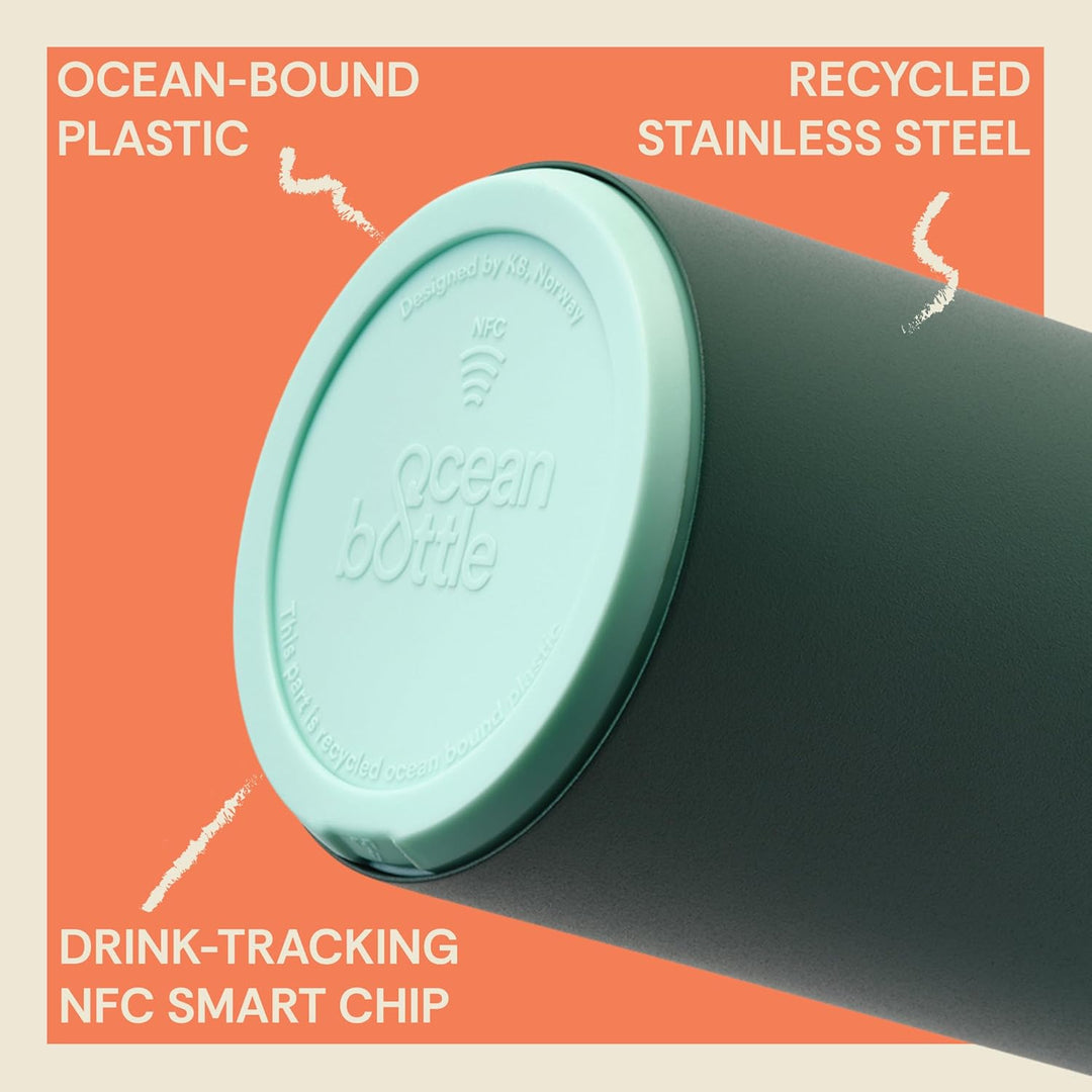 Ocean Bottle Brühflasche aus recyceltem Edelstahl, umweltfreundlich und wiederverwendbar, Waldgrün,