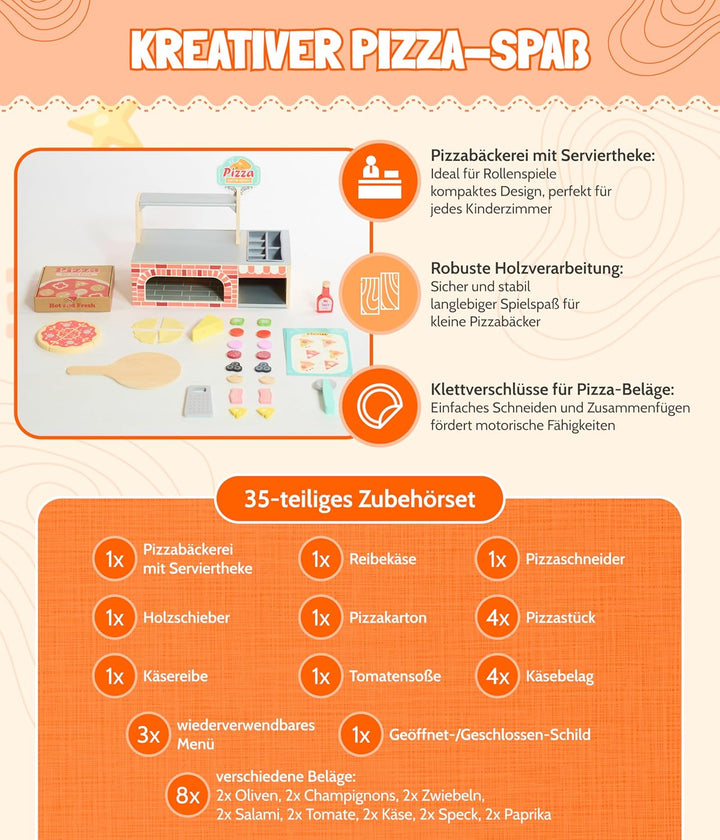 Bayer Chic 2000® Pizza Spielzeug aus Holz – Pizzeria mit Vorrats- & Serviertheke – Fördert Kreativit