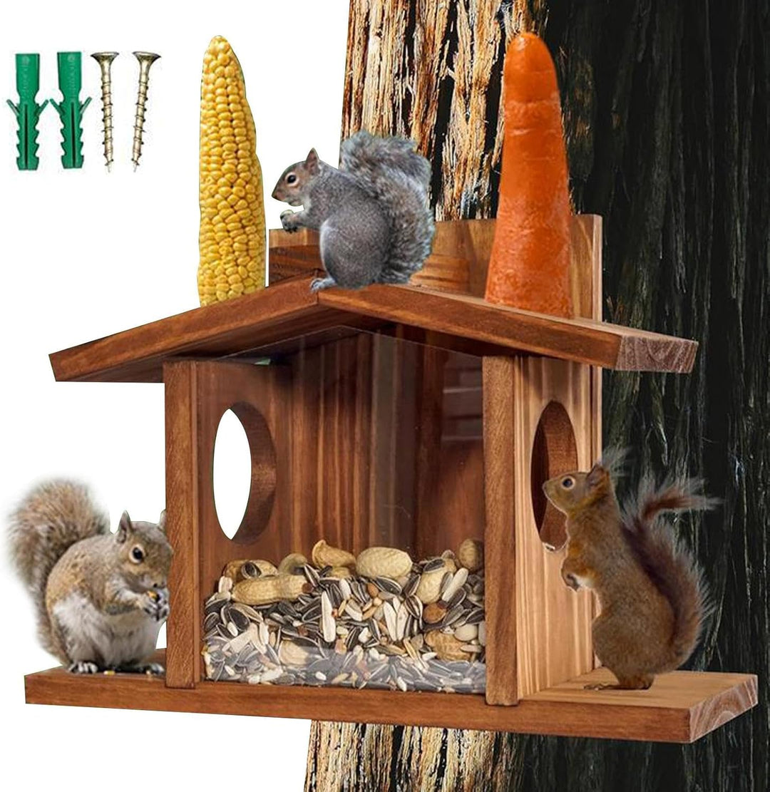 Holz Eichhörnchen Futterhaus für Aussen Wooden Pet Feeding Box | Eichhörnchen Futterbox for Garden,