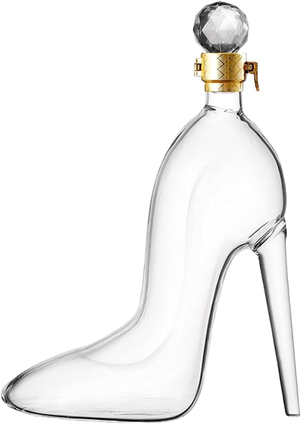 Weindekanter, hochhackige Schuhform, grosse Anwendung, Whiskyflasche mit Deckel, 350 ml, transparent