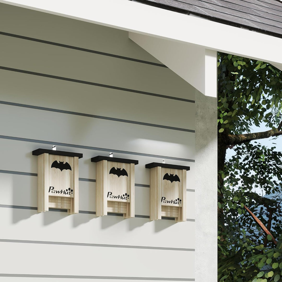 PawHut Fledermauskasten 3er-Set, Fledermaushaus, Nistkasten für Fledermäuse, Fledermausbox zum Aufhä