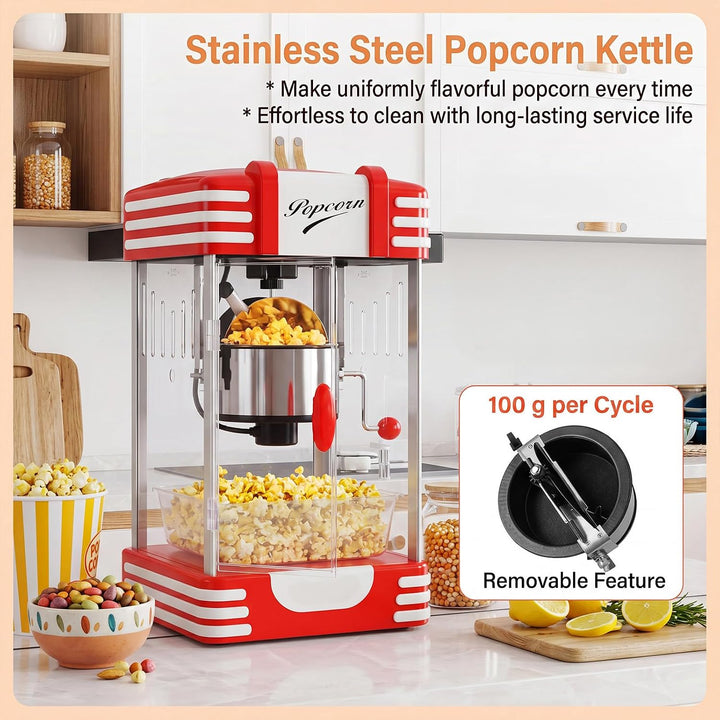 GIANTEX Popcornmaschine gross mit Edelstahlkessel &amp; Halogenlampe, Retro Popcorn Maschine im Kinostil