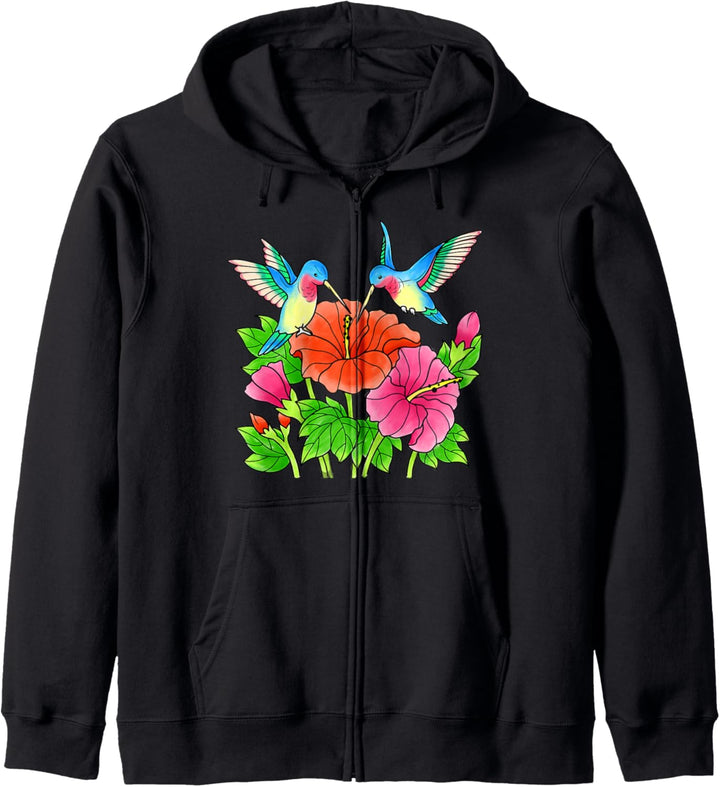 Kolibris Exotische Blumen Damen Mädchen Bunte Vögel Sommer Kapuzenjacke