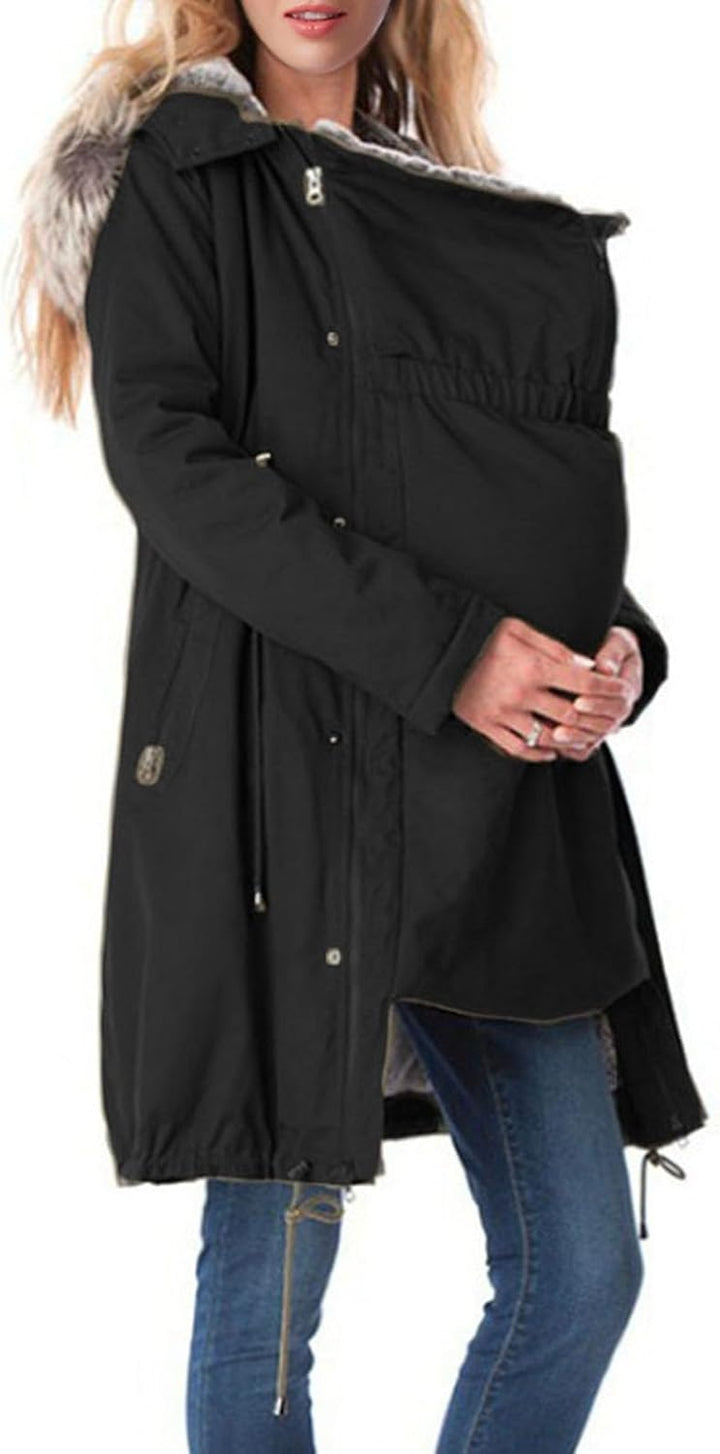 Umstandsjacke Winter 3 In 1 : Umstands Baumwolljacke Mit Einstellbarer Kordelzug& Taschen Schwangers