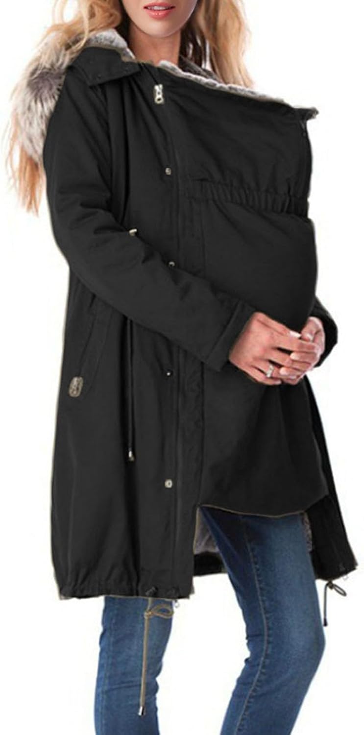 Umstandsjacke Winter 3 In 1 : Umstands Baumwolljacke Mit Einstellbarer Kordelzug& Taschen Schwangers