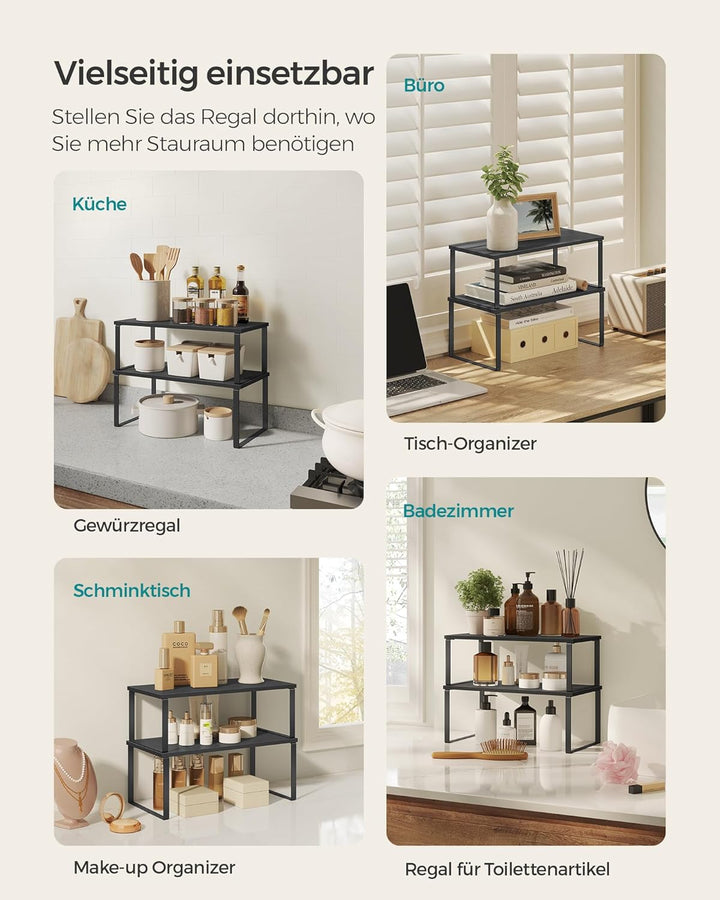 SONGMICS Gewürzregal, 2er Set Küchen-Organizer, Küchenregal, Schrank-Organizer Küche, erweiterbar, k