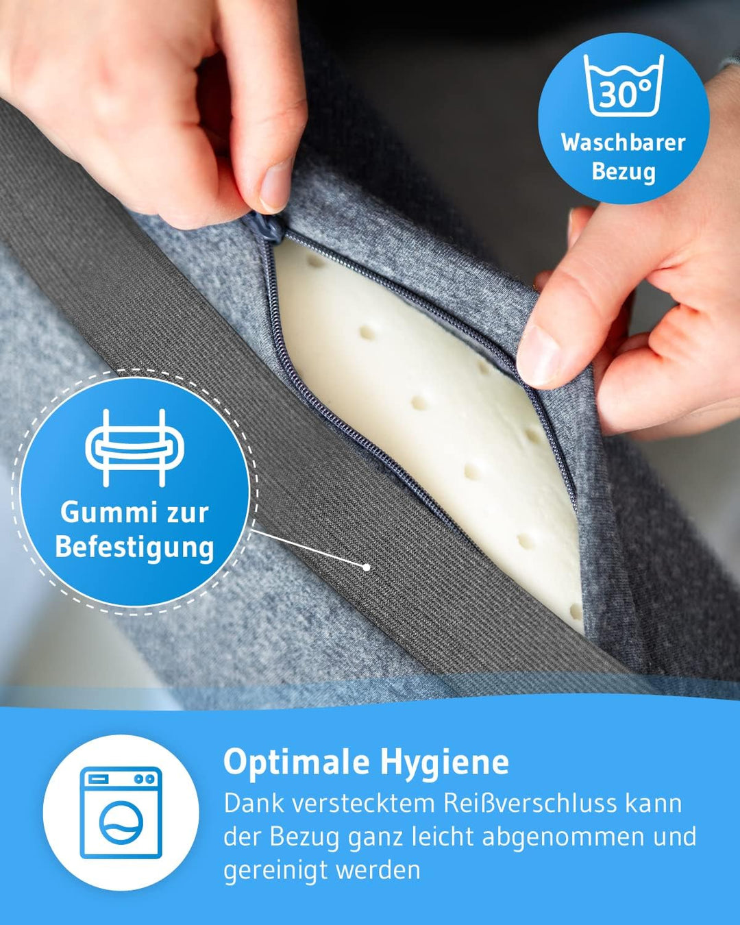 Nackenrolle UniROLL 15x40 cm mit schnelltrocknendem Thermo-Bezug | Knie-Rolle aus hochwertigem Memor