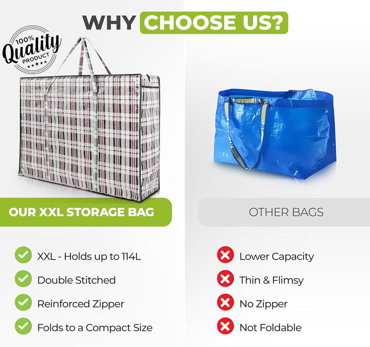 Pro-Lux 8 Stück extra grosse Wäscheaufbewahrung Einkaufstaschen stark langlebig – XXL Umzugstaschen