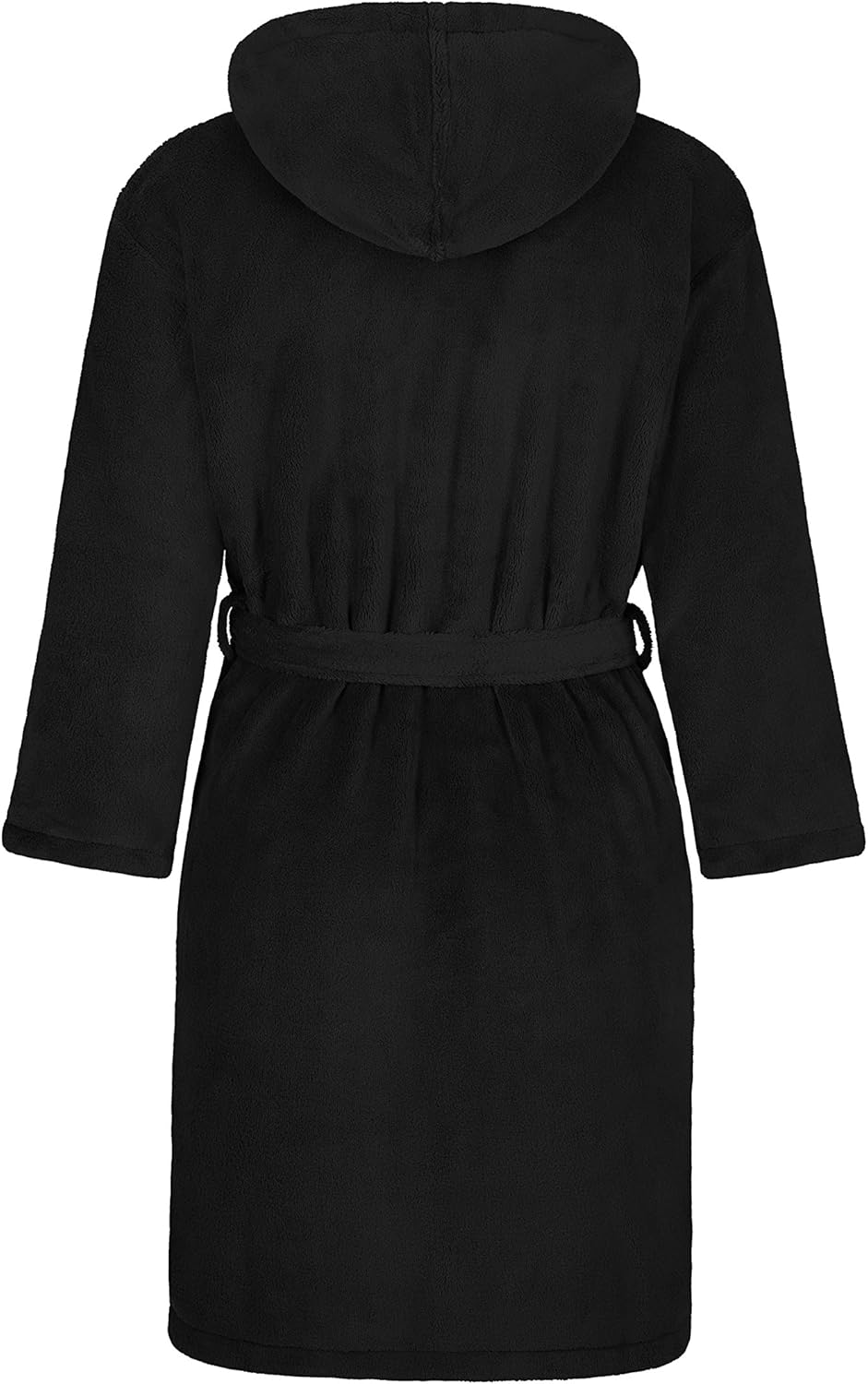 Kinderbademantel Kuschel Soft Fleece mit Kaputze & Taschen Jungen, Mädchen (140, schwarz) Microfaser