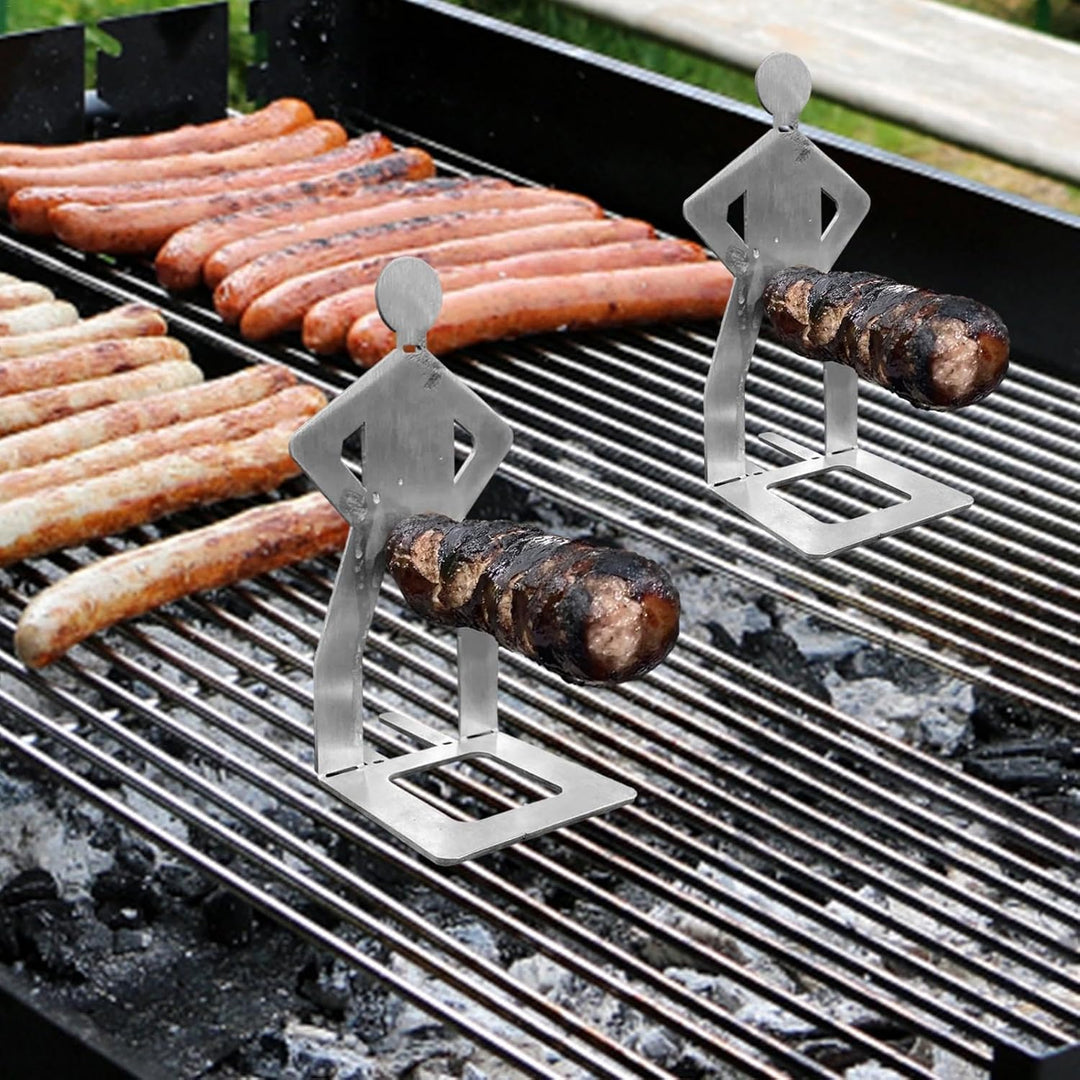 2 Stück Edelstahl BBQ Wursthalter | Spoof BBQ Wursthalter | Kreativer Stehender Mann Wurst Grill Rac