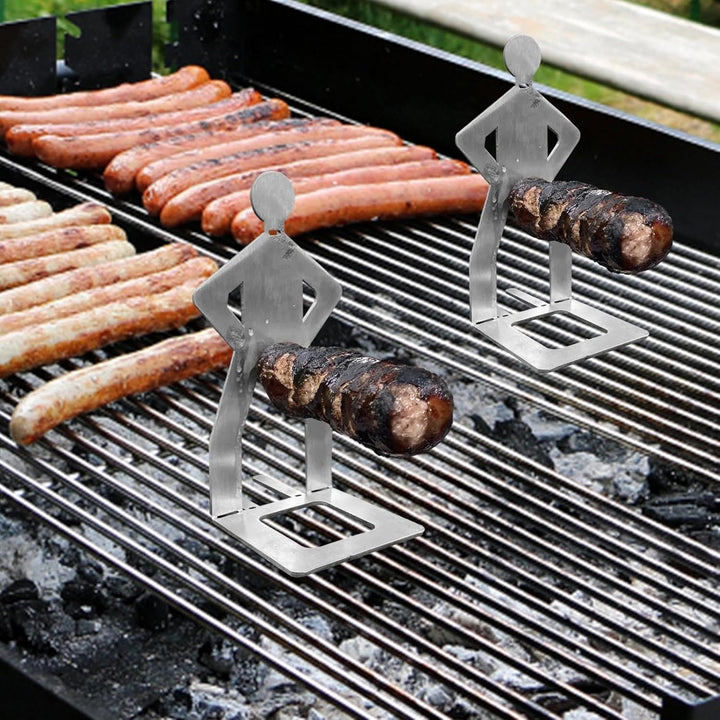 2 Stück Edelstahl BBQ Wursthalter | Spoof BBQ Wursthalter | Kreativer Stehender Mann Wurst Grill Rac