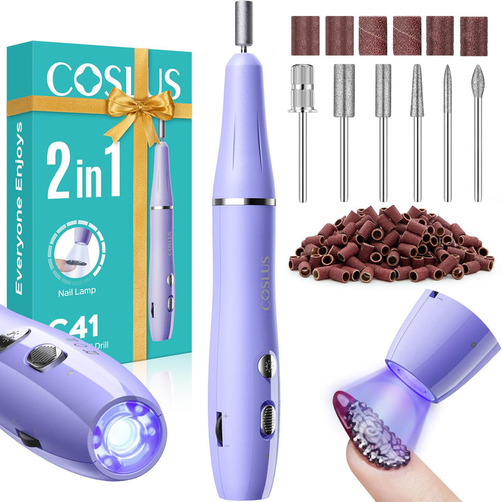 COSLUS Professionell Nagelfräser Kabellos Tragbar: Elektrische Nagelfeile Stufenlos mit Licht für Ge
