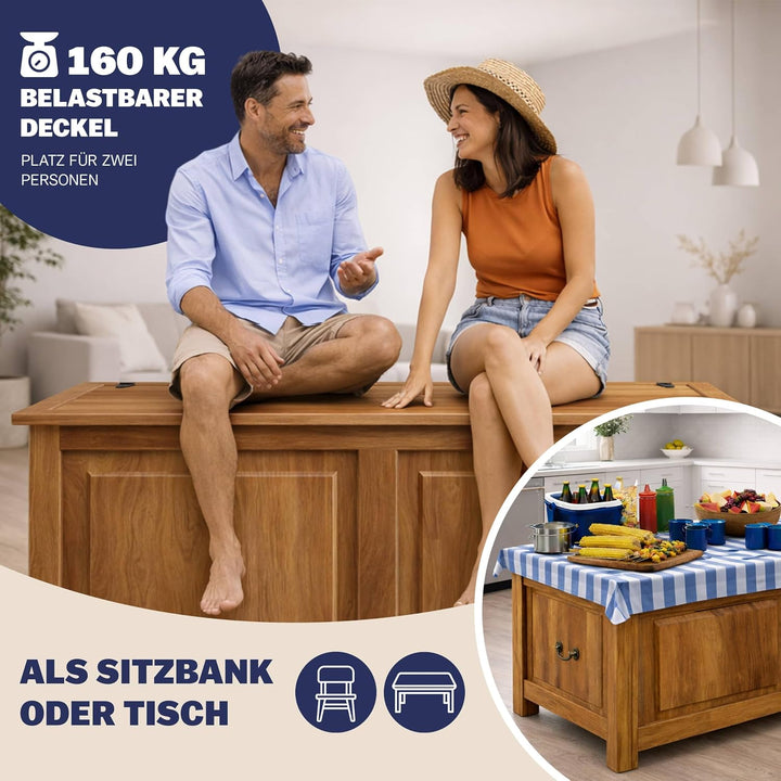 CASARIA® Holztruhe mit Deckel Gross 103L Volumen Sitzbank Stauraum 160kg belastbar Holz Akazie Flur