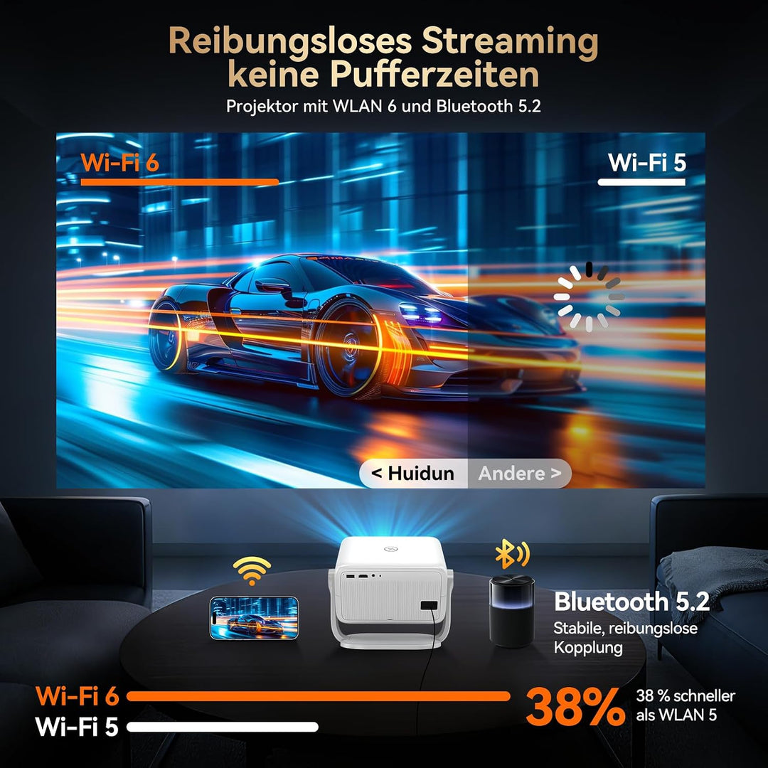Beamer 4k 【Kompatibel mit Netflix/360° Drehbar】,Smart Beamer mit Autofokus/6D Trapezkorrektur,1080P