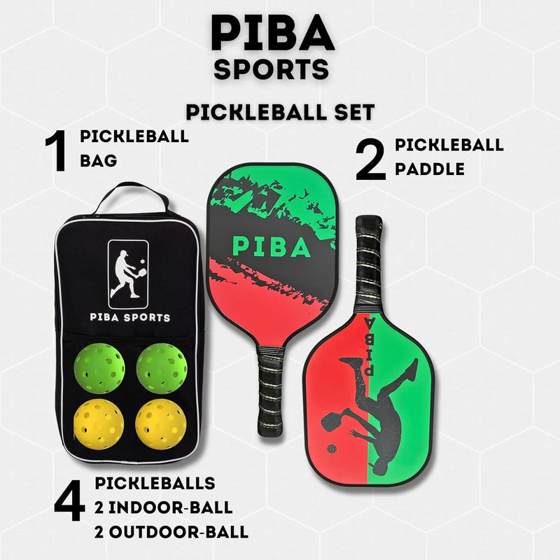 PiBa Sports Pickleball Schläger Set inkl. Tasche 2X Paddel 2X Indoor Bälle 2X Outdoor Bälle und Prak