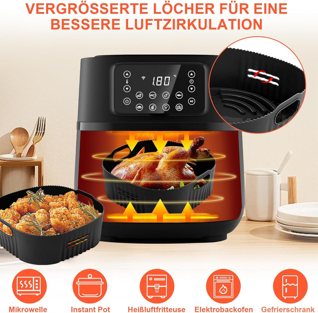 YINGRACE 22CM Silikonform für Heissluftfritteuse, 2PCS Airfryer Zubehör XXL Silikon Backform für Phi