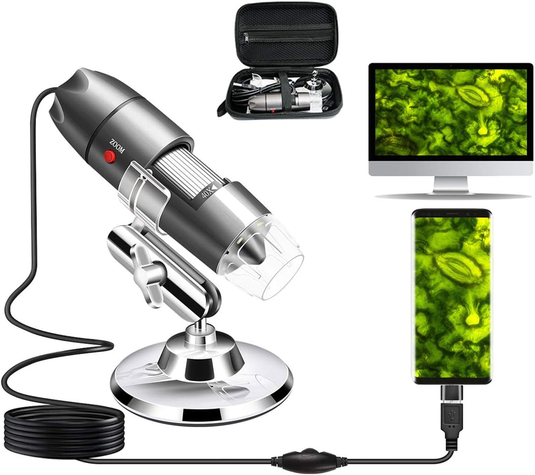 Cainda USB-Mikroskop-Kamera, 40 x bis 1000 x, digitales Mikroskop mit Metallständer und Tragetasche,