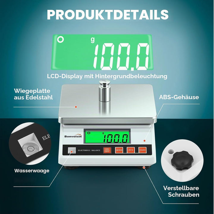 Bonvoisin 6000g, 0.1g Hochpr?zise Digitale Elektronische Waage Industrielle Z?hlwaage Küchenschmuckw