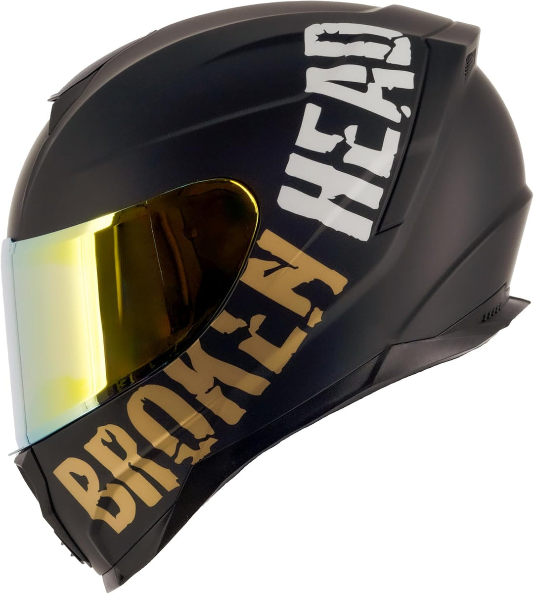 Broken Head Motorradhelm BeProud Sport Gold + Gold Verspiegeltes & Klares Visier - Integralhelm Matt