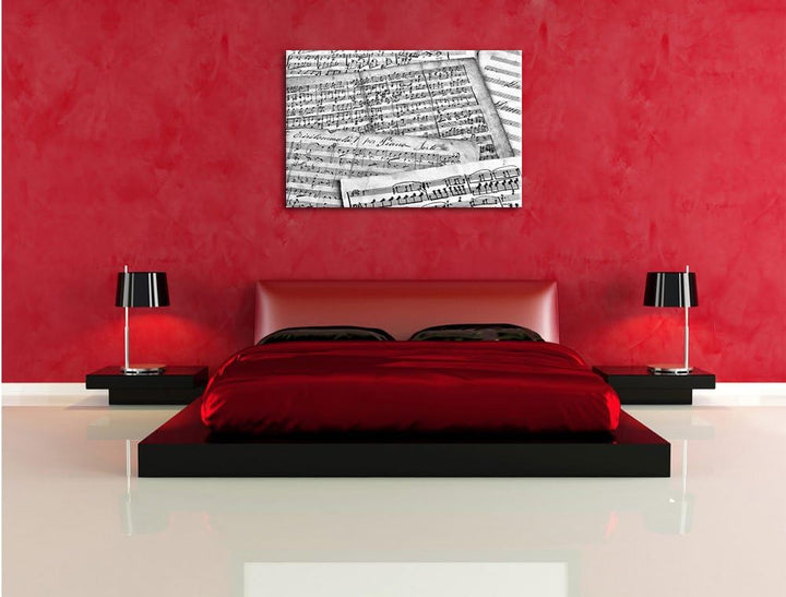 Pixxprint Stilvolle alte Notenblätter / 100x70cm Leinwandbild bespannt auf Holzrahmen/Wandbild Kunst