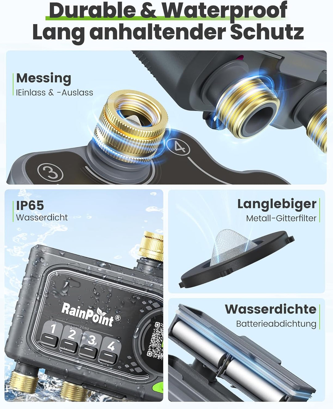 RAINPOINT Bewässerungscomputer Wlan 4 Ausgänge, APP-gesteuertes Automatisches Bewässerungssystem mit