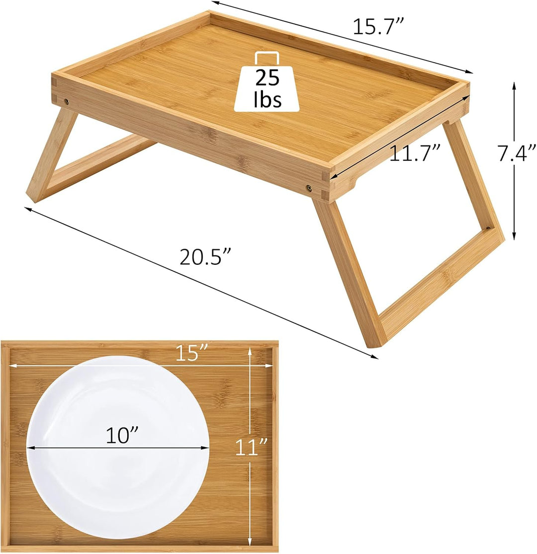 Bambus-Bettlade mit klappbaren Beinen, Frühstückslade (Beige) | Laptop-Schreibtisch mit Klappbeinen