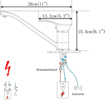 Suguword Niederdruck Küchenarmatur Schwarz Spültischarmatur Küche Armatur Wasserhahn 360° Schwenkbar