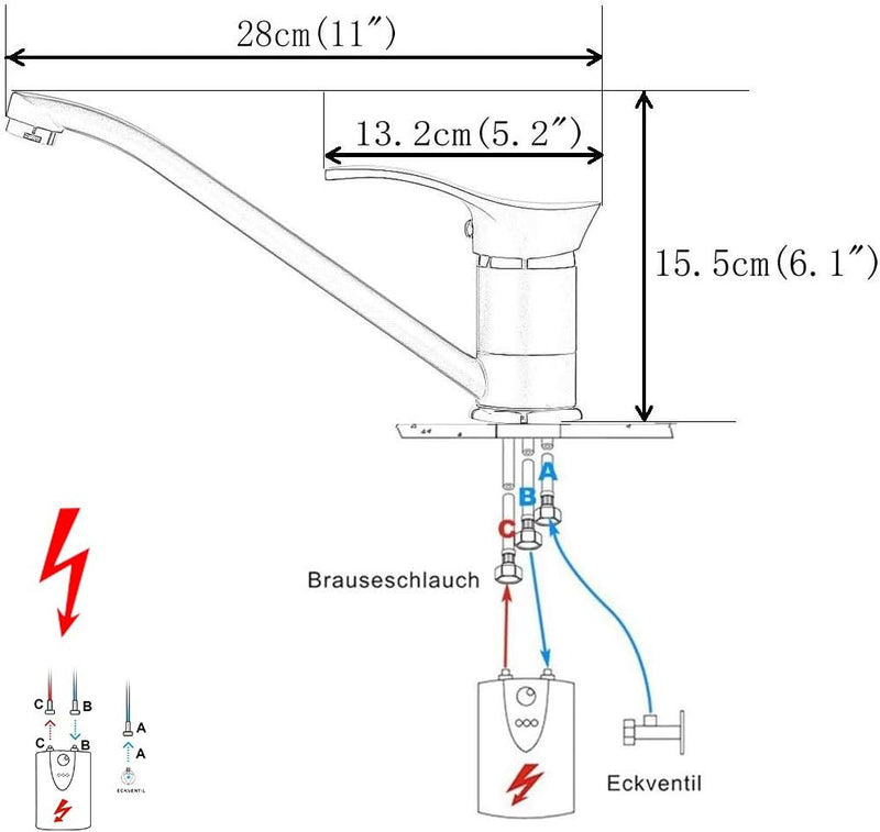 Suguword Niederdruck Küchenarmatur Schwarz Spültischarmatur Küche Armatur Wasserhahn 360° Schwenkbar