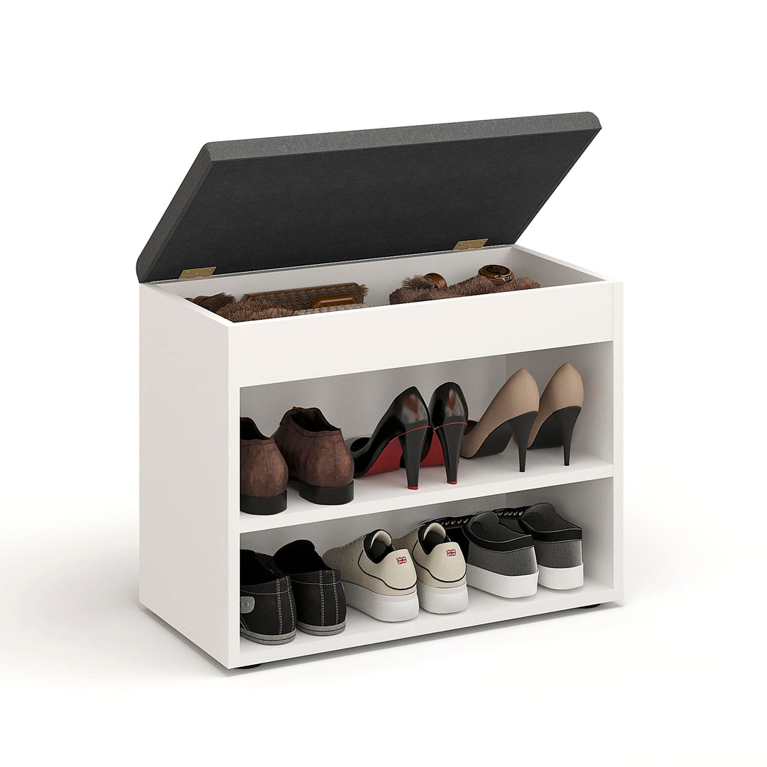 KOMTO Schuhbank mit Sitzfläche - Schuhregal Bank mit Stauraum Weiss 60 x 48 x 32 cm Kleiner Schuhsch