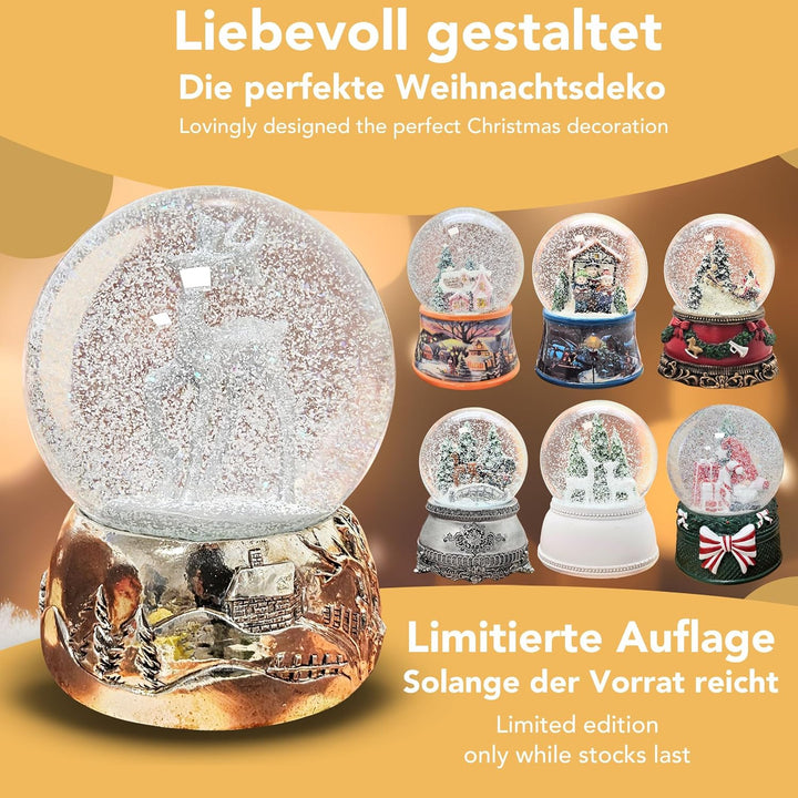 Schneekugel REH Silber Silber-Sockel Landschaft Winter Christmas mit Spieluhr Durchmesser 100mm * 20