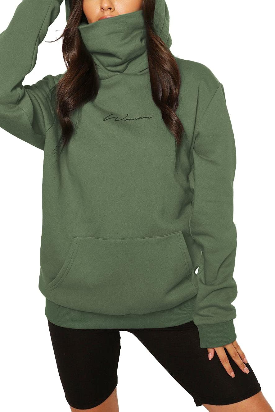 ELFIN Damen Hoodie Sweatshirt Langarm Kapuzenpullover Winter Pullover Hochkragen Sweatjacke Kapuzen