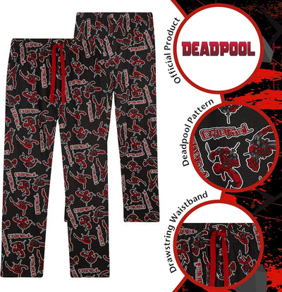 Marvel Schlafanzug Herren Lang, Avengers Freizeithose Herren, Baumwolle Pyjama Lang XL Schwarz Deadp