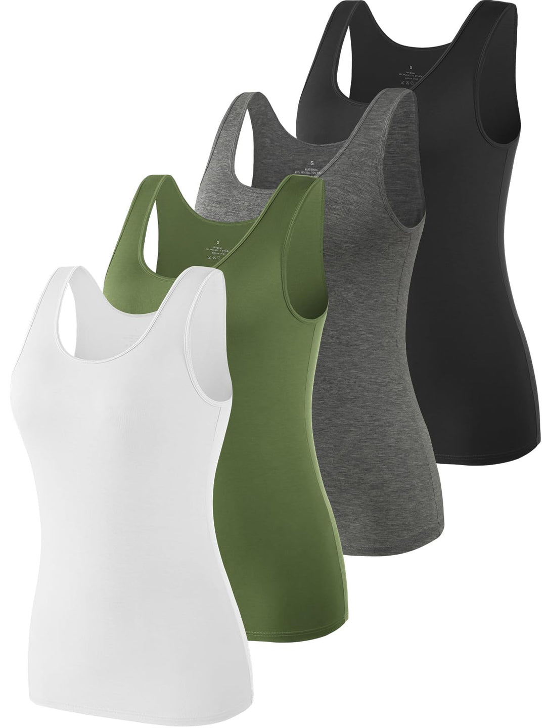 vislivin Elastische Tank Tops für Damen Unterhemden 3/4er Pack, M 4er Pack - Schwarz/Dunkelgrau/Arme