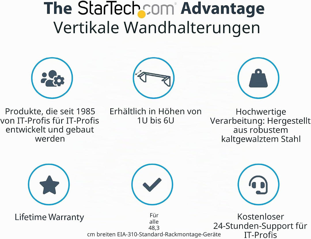 StarTech.com 1HE Wandmontage Halterung für Patch Panel - 19 Zoll - Stahl - Vertikale Montagehalterun