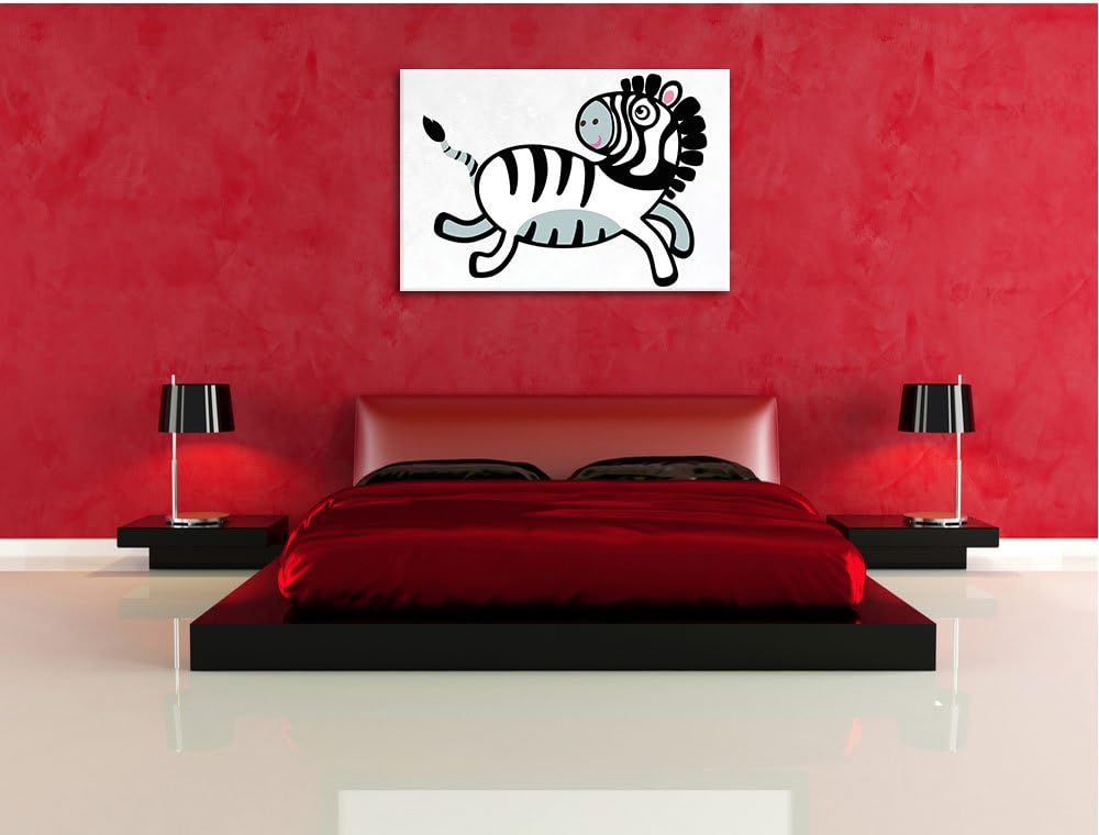 Niedliches Zebra weiss, Format: 100x70 auf Leinwand, XXL riesige Bilder fertig gerahmt mit Keilrahme