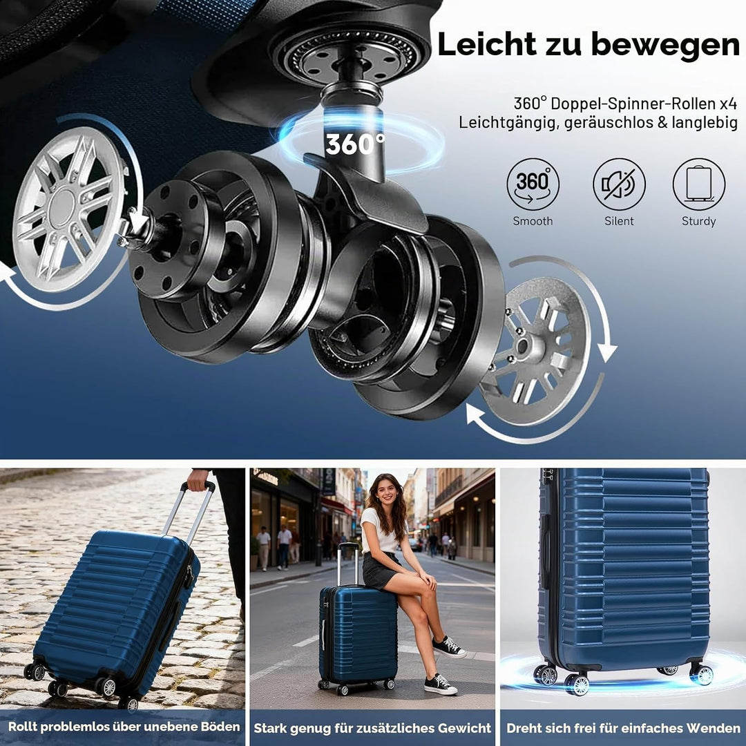 3tlg Hartschalenkofferset Kofferset, (55/66/76CM), Erweiterbare Kapazität, Eckenschutz Handgepäck Ko