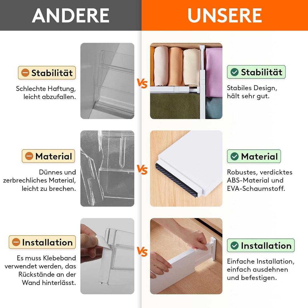 Lifewit 4er Set Kunststoff Schubladentrenner für Innenlänge 27–40cm & Höhe＞10.5cm Schubladen, Verste